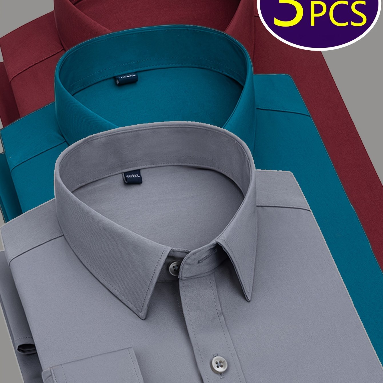 3pcs Men&#39;S Long Sleeve Dress Shirts - Light Gray, Slim Fit, Button-Up with Single Breasted Placket, All-Season Casual &amp; Business Attire, Casual Attire | Slim Fit Shirt | Polyester Lining, Plus Size Shirt