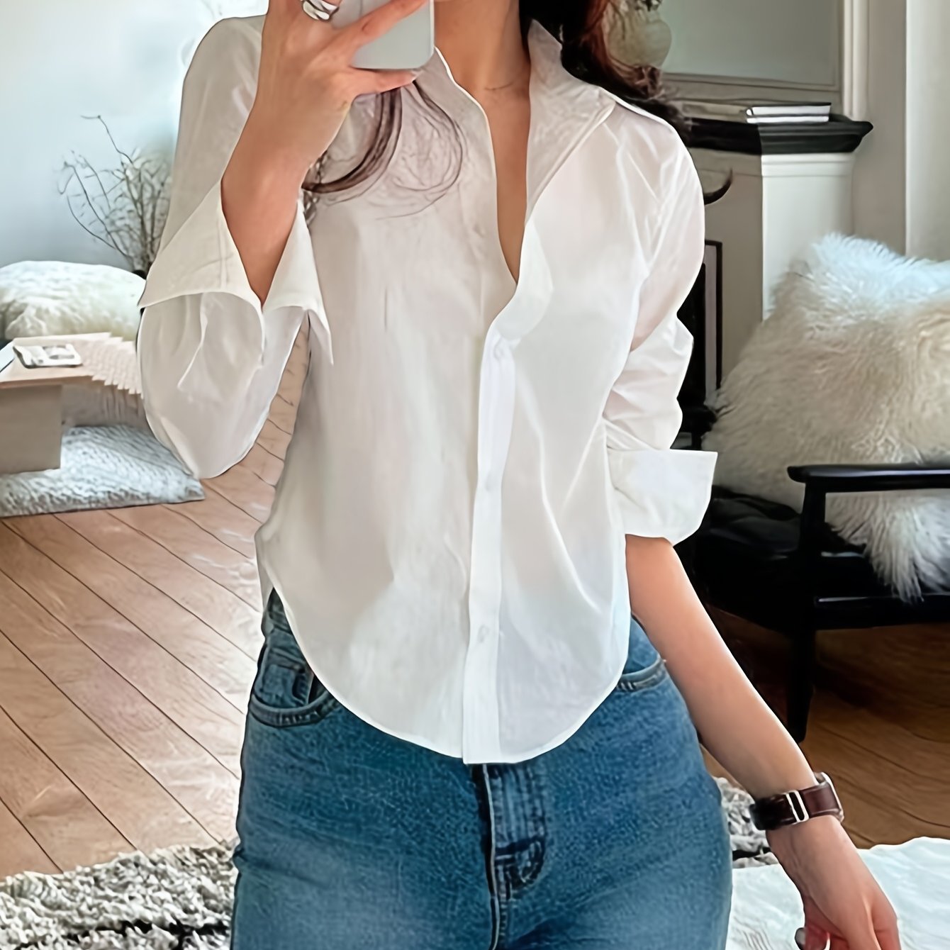 TEMU Women' Color Simple Long Sleeve Shirt