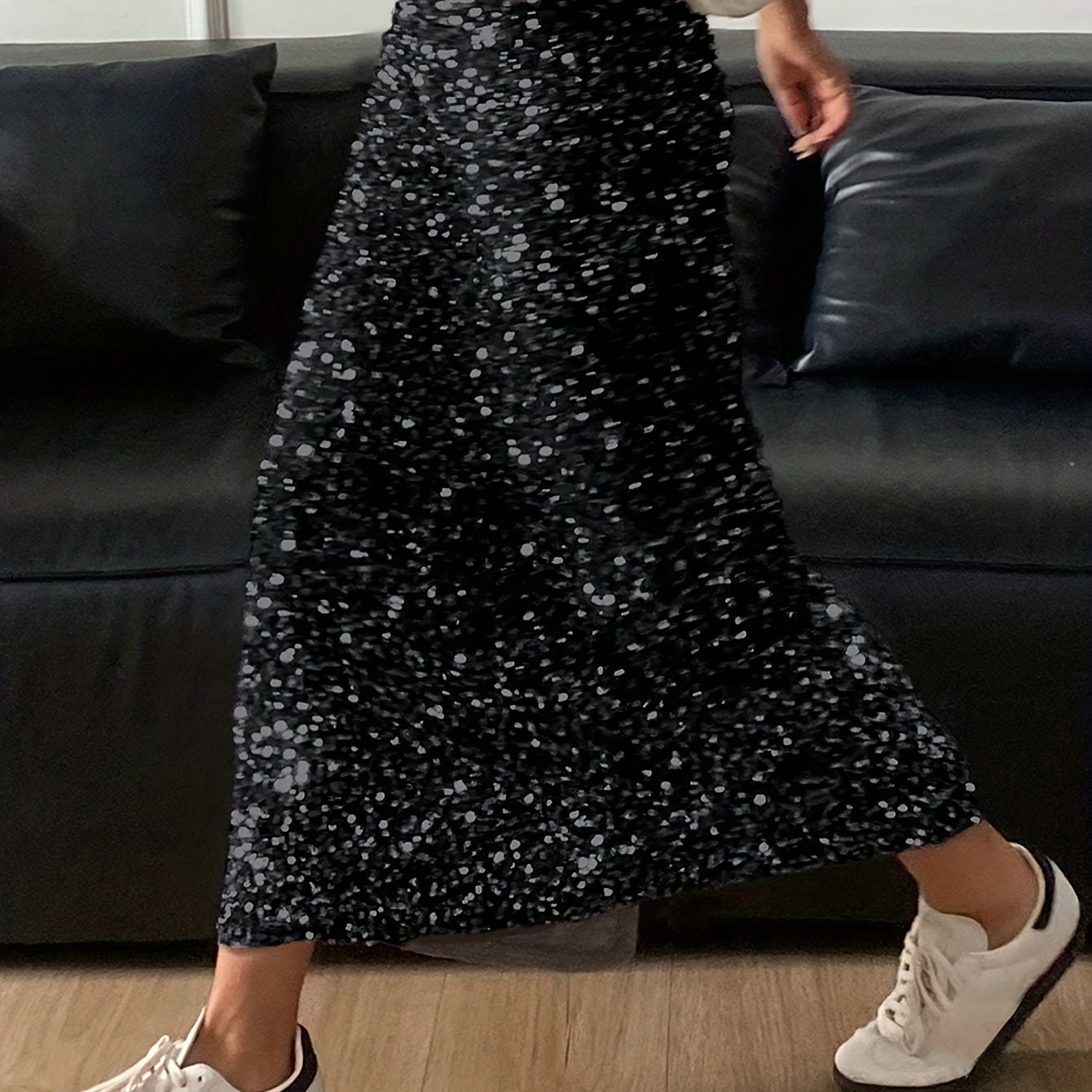 TEMU 2026 Women's New Style, Casual Elegant Women's Velvet Sequined Back-slit A-line Skirt, Minimalist And Fashionable, Suitable For Casual Daily
