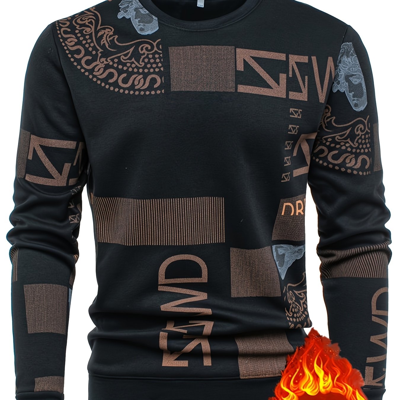 TEMU Autumn Winter New Fleece Thick Men's Sweatshirt, Long Sleeve Round Neck Fashion Versatile Warm Fleece Pullover, English Letter Decor Sweatshirt,