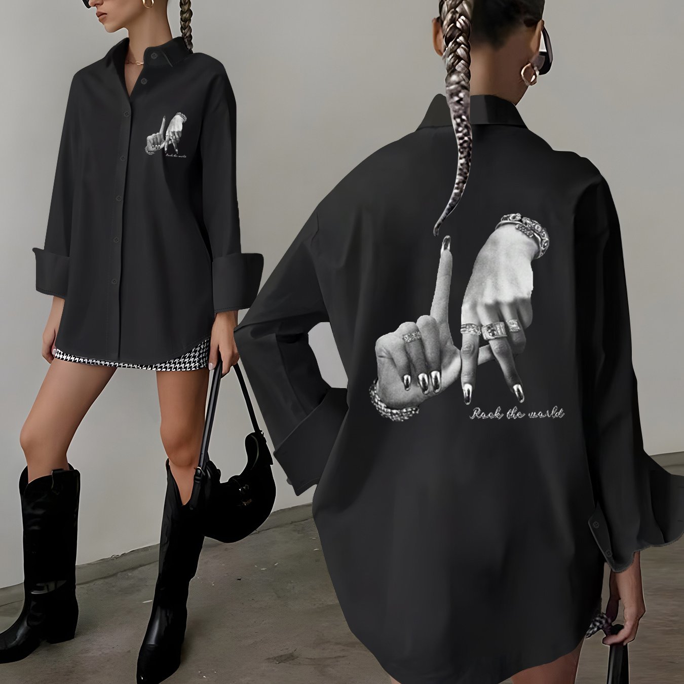 TEMU Casual Creative Print Long Sleeve Shirt - Top, Blouse, Fashion Women's Wear, Loose Fit, Long Sleeve Long Top, One-piece, Elegant Women's Shirt,