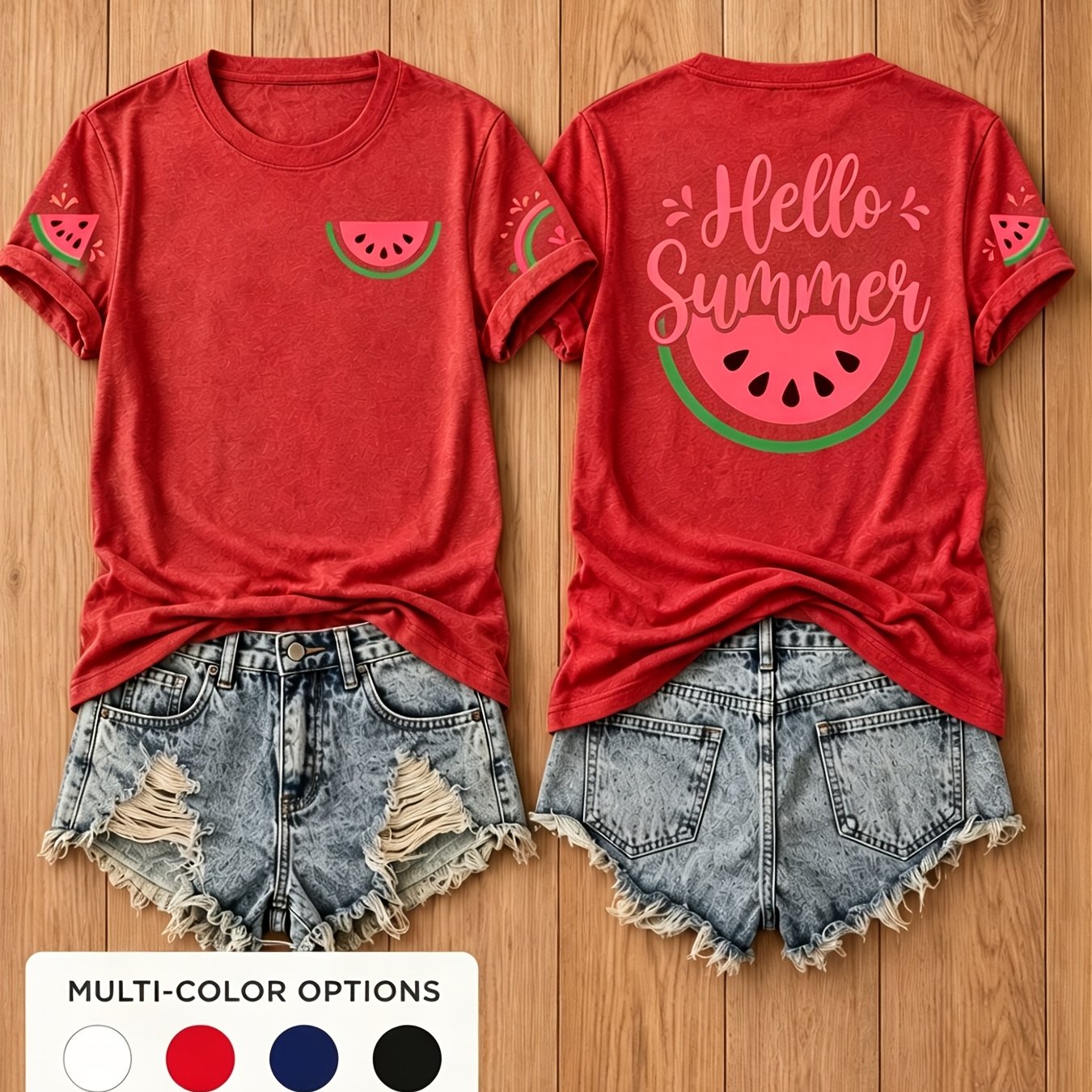 TEMU Women's Summer Sports And Fitness T-shirt, Summer Watermelon Letter Print, Optional, Women's Round Neck Sports T-shirt, For Yoga And Running