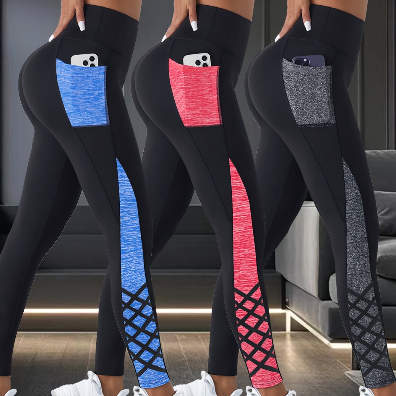 TEMU 3pcs Women's High-elasticity Tummy Control Pants With Lifting & 7/8 Length - Solid Coverage Workout & Casual Athletic Wear, Non- (spring/fall