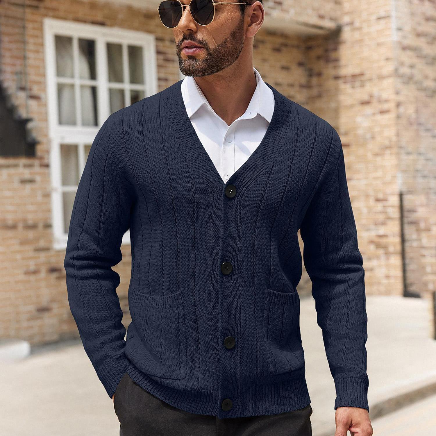Pull Col V Pour Hommes - Chaud Et Doux Pour Automne/hiver - Tissu Coton/polyester - Style Classique Moderne - Idéal Quotidien, Sport, Extérieur