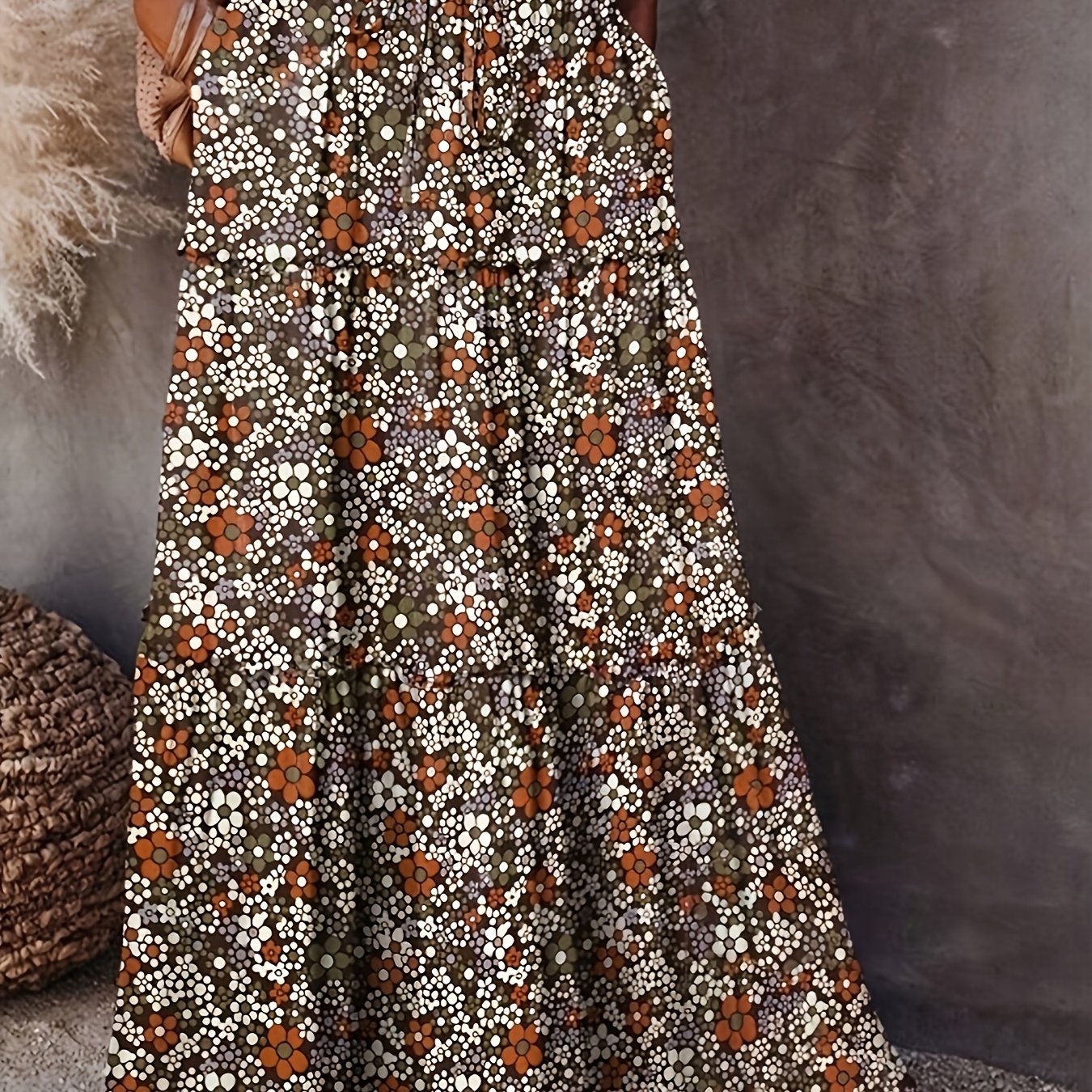 TEMU Ladies' Beach Skirt, High Waisted Loose Half Skirt, Long Skirt, European And Floral Skirt