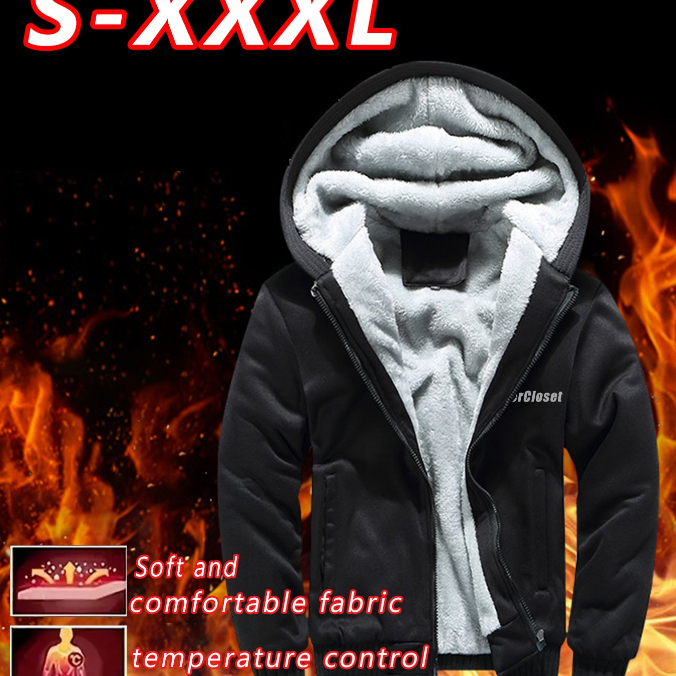 TEMU Men's Lined Hoodie Jacket, Warm Zip Up Sweatshirt With Soft Plush Lining For Casual Winter Wear, Optional