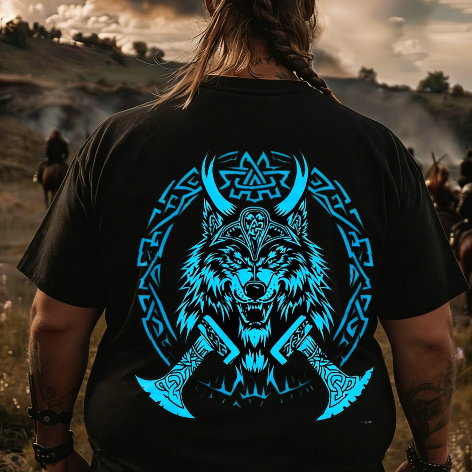 Men's T-shirt Black Wolf And Outdoors Wear, Plus Size