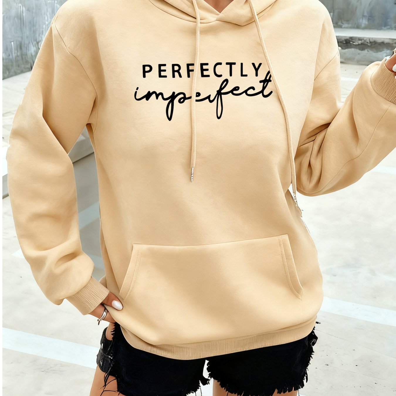 TEMU Women's Casual Hooded Top, -lined Stylish Pullover, Comfortable And Versatile Hoodie