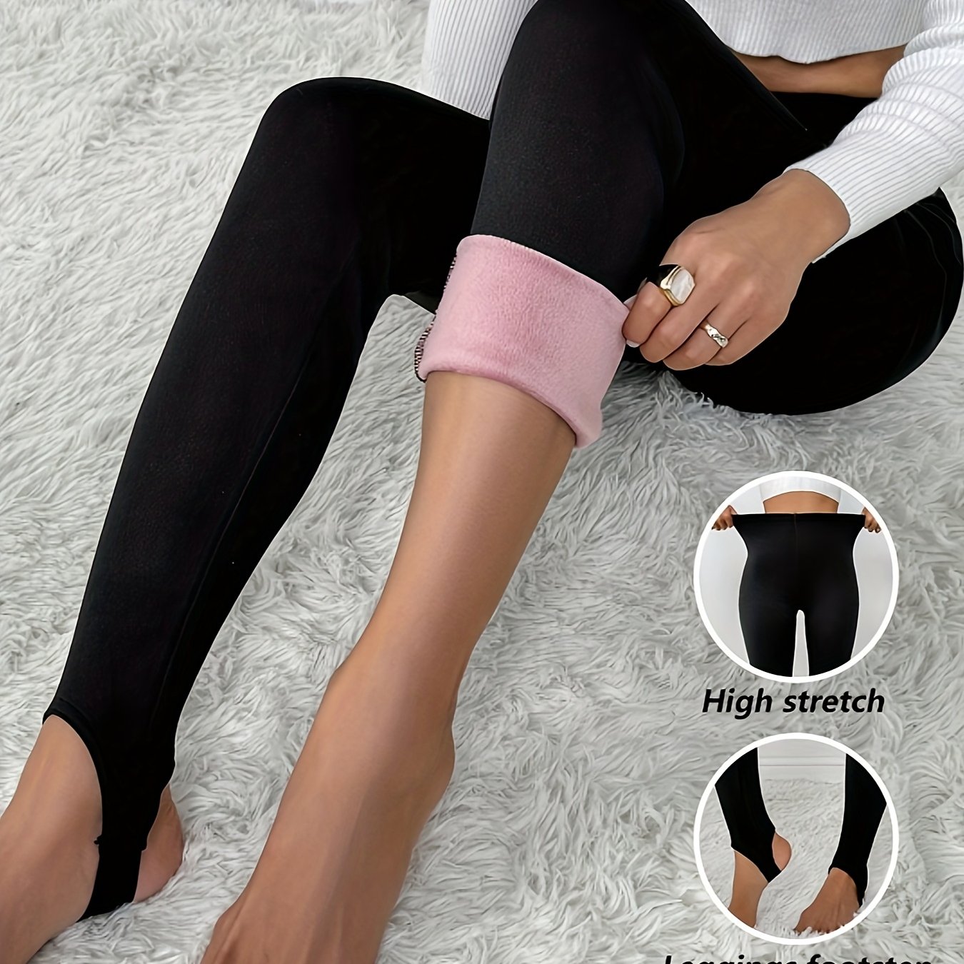 Solid Color Women's Fitted Fleece Leggings, Perfect For Casual Wear In Autumn And Winter