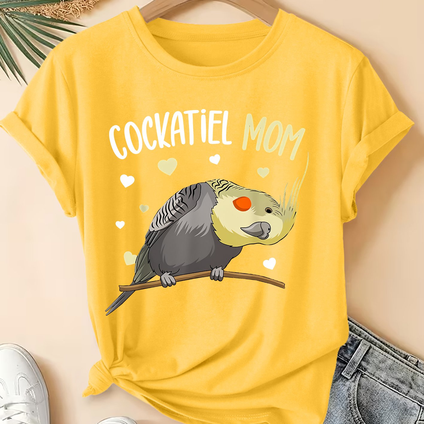 TEMU Ladies' Summer Clothing Featuring A Fun Cockatiel Print, This Casual Round-neck Short-sleeve T-shirt Is Plus-size Friendly And Perfect For