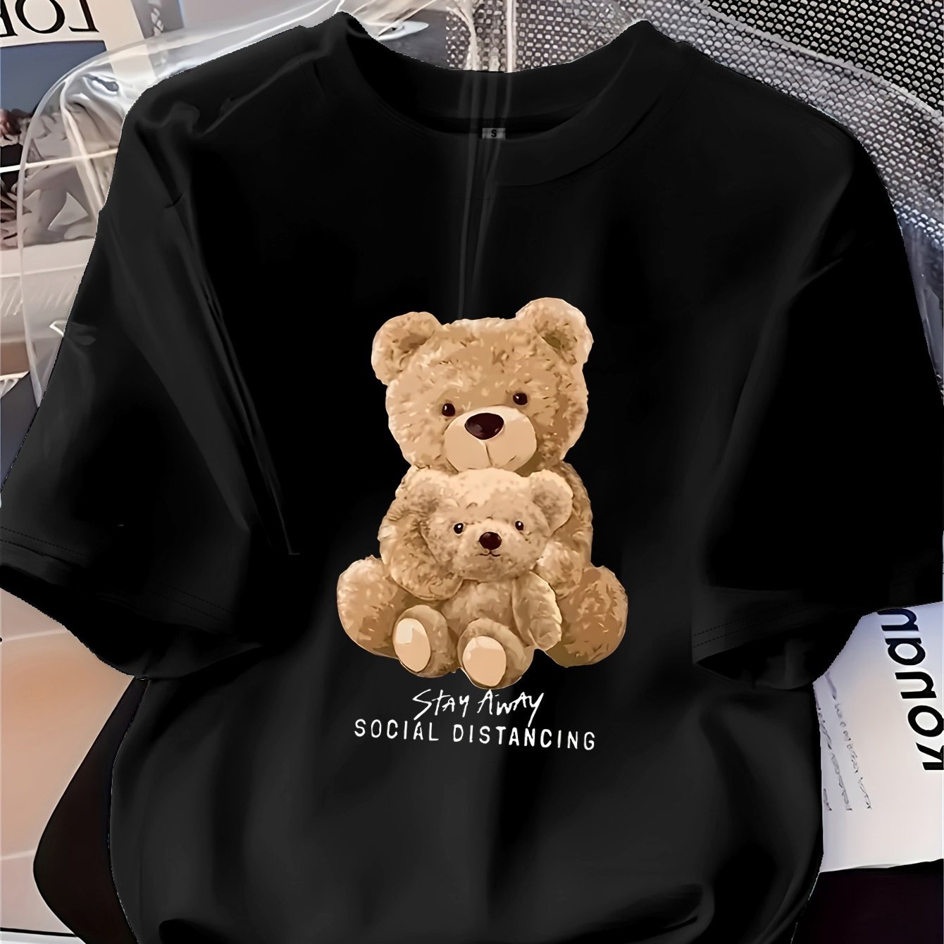 TEMU [circle Orientation] Women's Fashion Baseboard Printed T-shirt, Soft, Versatile, Cute Bear Pattern Soft And Comfortable, Printed Short Sleeve