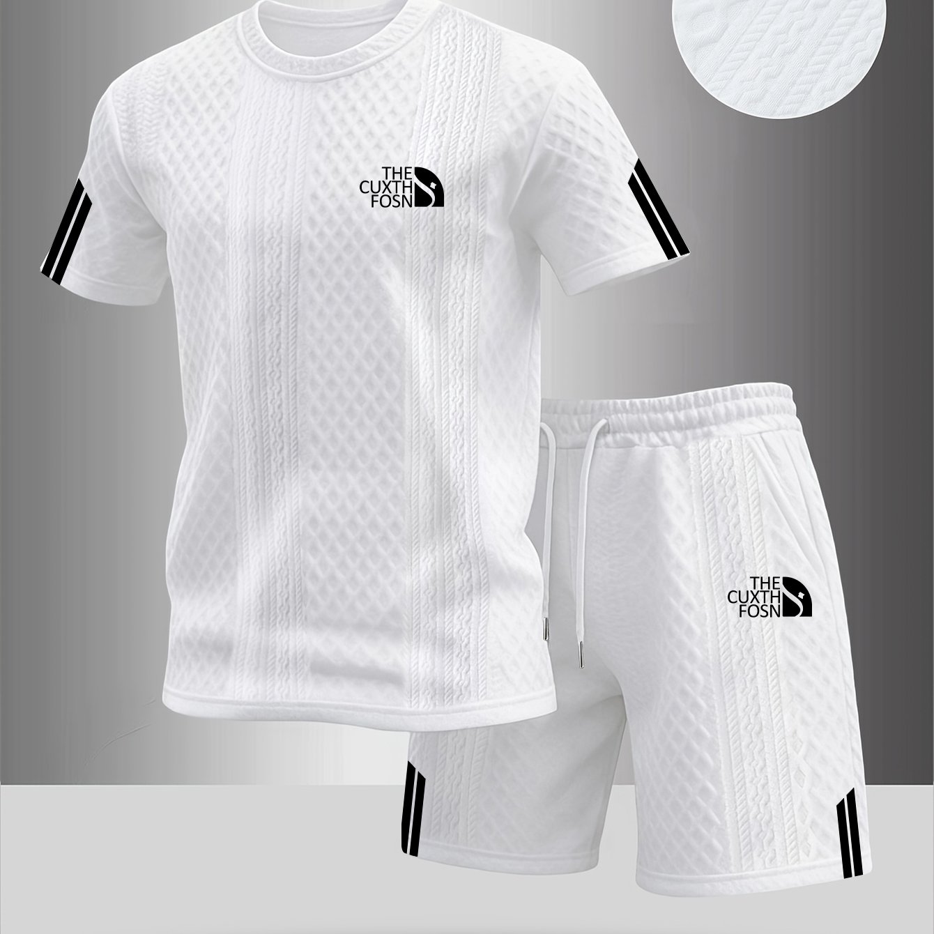 TEMU Men's Casual Sport Style Round Neck Short Sleeve And Shorts 2pcs Daily Outdoor Jacquard Set