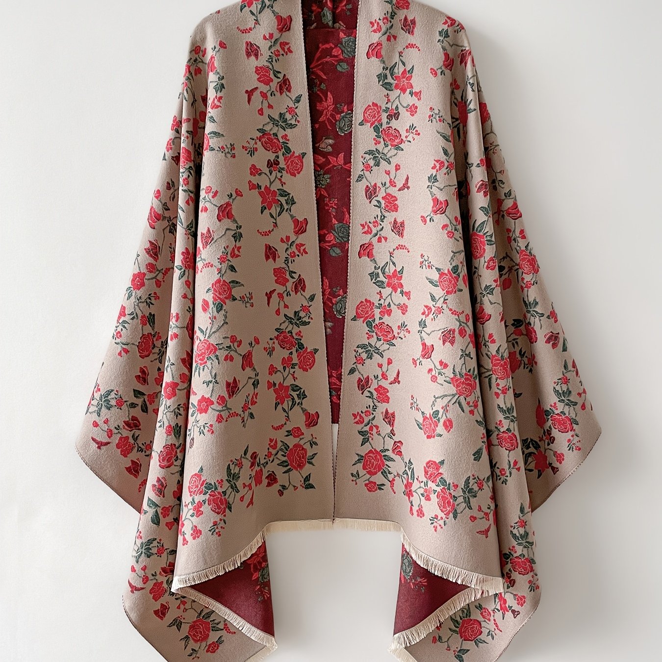TEMU Plus Size, Double-sided Rose Floral Cape - Valentine's Day Outfit Choice Gift, Romantic And Stylish Outerwear For European And American