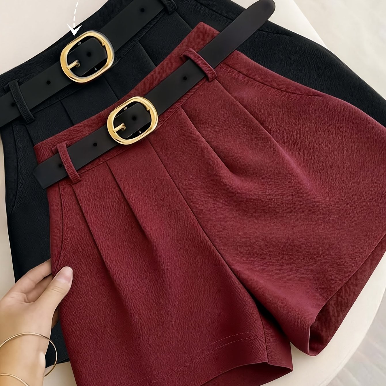 TEMU Fashionable Elegant High-waisted A-line Shorts For Women, Pleated Loose Wide-leg Pants, Commuter Style, Versatile Casual Bootcut Pants,