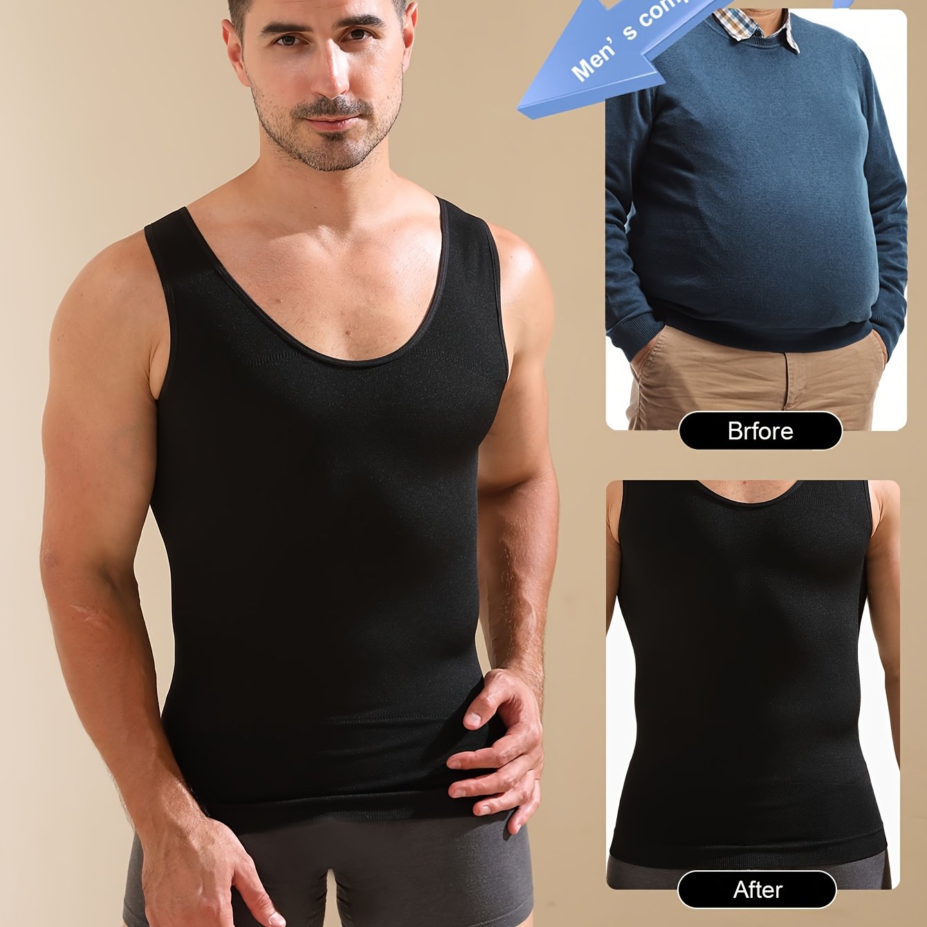 TEMU 1pc Men's Compression Shaping Tight Vest Muscular Tummy Control Bustier Underwear Breathable Wide Shoulder Tight Base Tank Fitness Training Wear