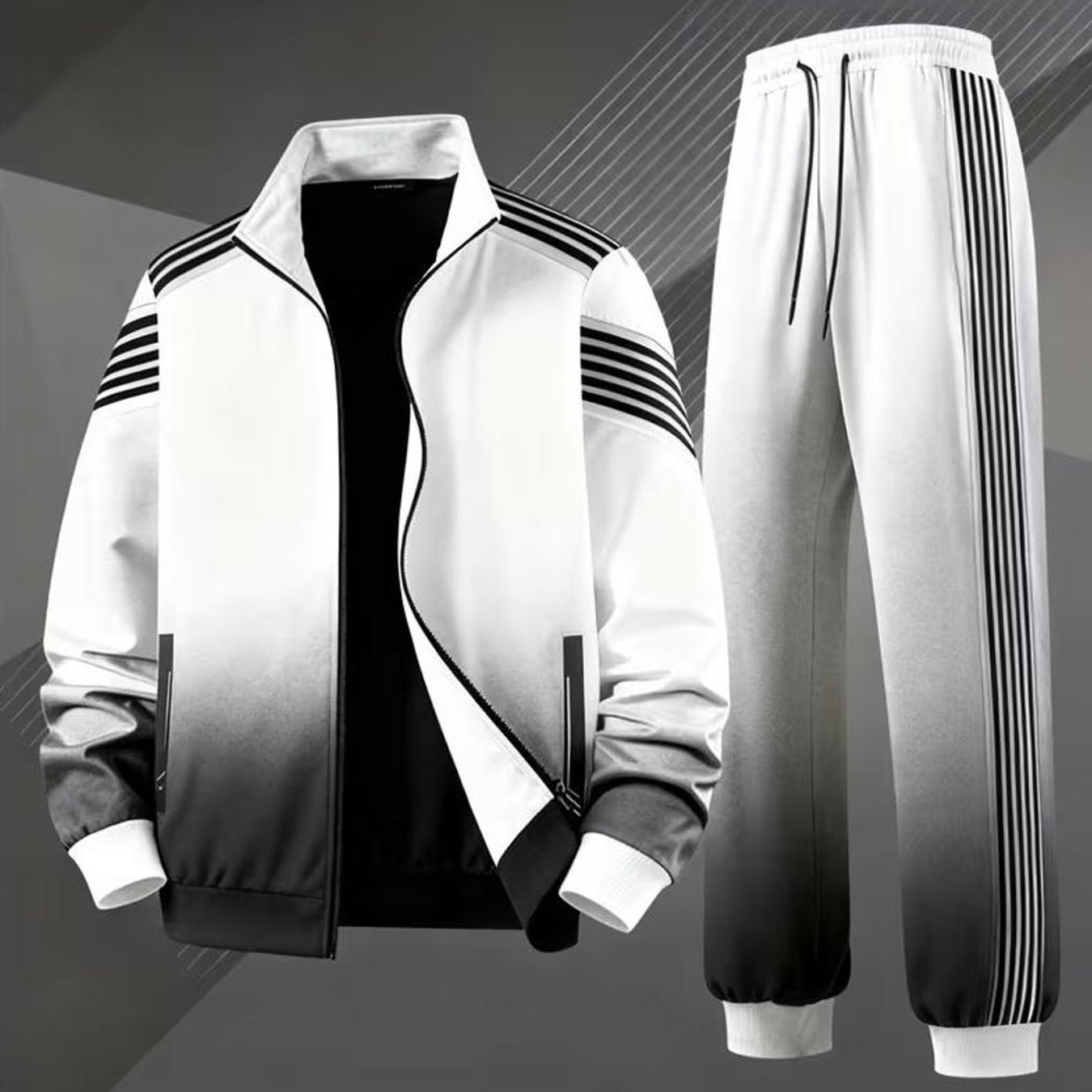 TEMU Men's Plus Size Clothing Style Trendy Stripe Detail Tracksuits For Adult Men Sportswear Daily Wear Holiday Gift