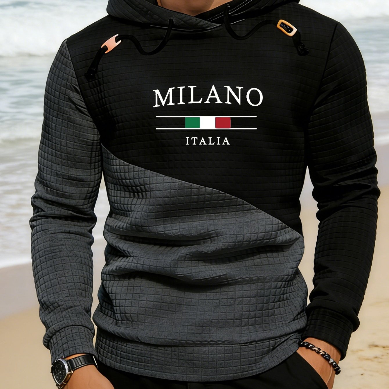 TEMU Italy Geometric Print Men's Fashion Hoodie Outdoor Sports Gift For Boyfriend Fashion Sweatshirt Casual Pullover