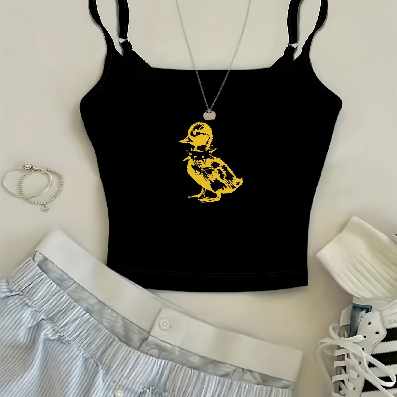 TEMU Camiseta tipo tirantes de cuello - , estampado de de dibujos animados, chaleco corto tipo tirantes Y2K vintage con tirantes ajustables, nueva