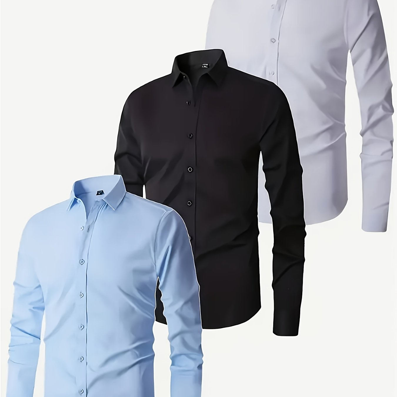 TEMU 3pcs Men's Stretch Cargo Shirts, Casual Business Versatile Micro-elastic Long Sleeve Shirts