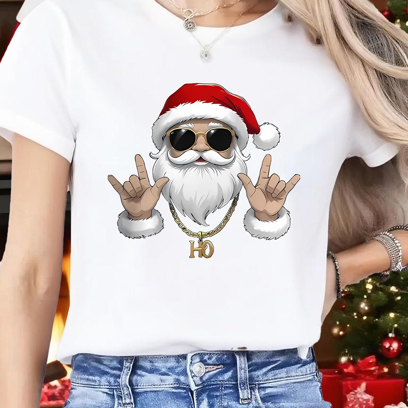 TEMU 1pc Autumn And Winter New T-shirt - Trendy Santa Claus Print Wearing Glasses, Perfect For Sports, Fitness, Running, Stylish And Fun, Comfortable