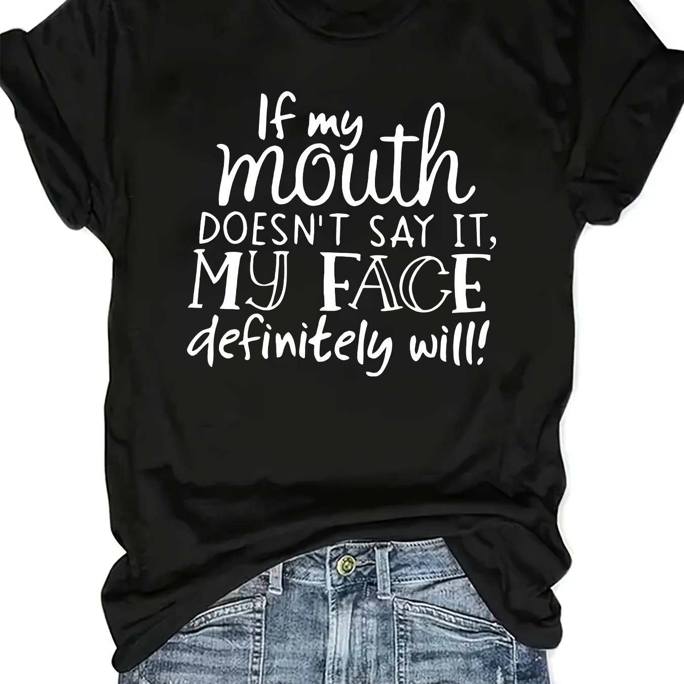 TEMU Plus Size Graphic Print T-shirt, Short Sleeve Crew Neck Casual Top For Summer & Spring, Women's Plus Size Clothing