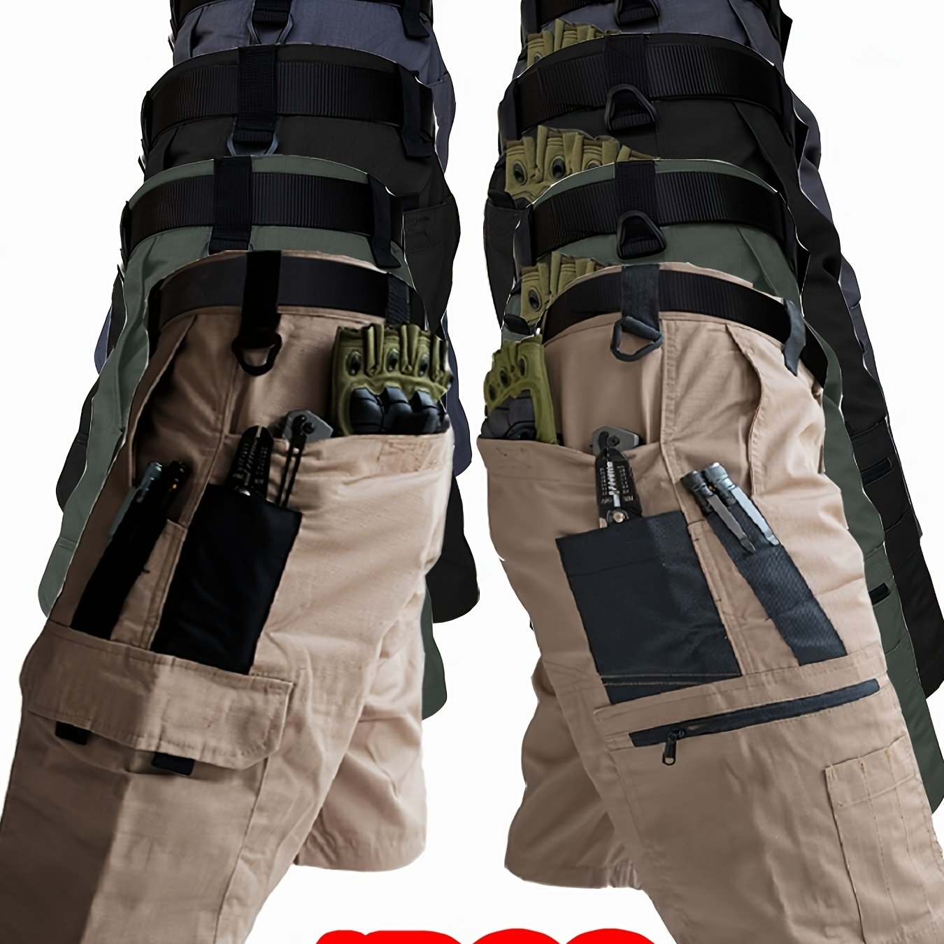 Image of Set Of 4 Men's Tactical Shorts Designed For Outdoor Activities, Featuring Multiple Pockets And Suitable For Summer Use, Including Cycling, Hiking, Fishing, And Mountaineering
