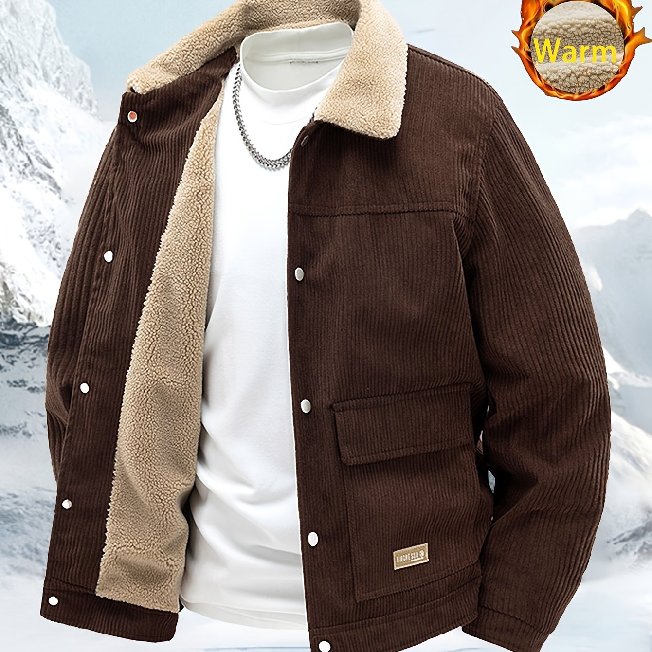 E-shop Herbst/Winter Herren Outdoor Cord Reversjacke mit Futter, warm kältebeständig, lässige Outdoor-gefütterte Arbeitsjacke
