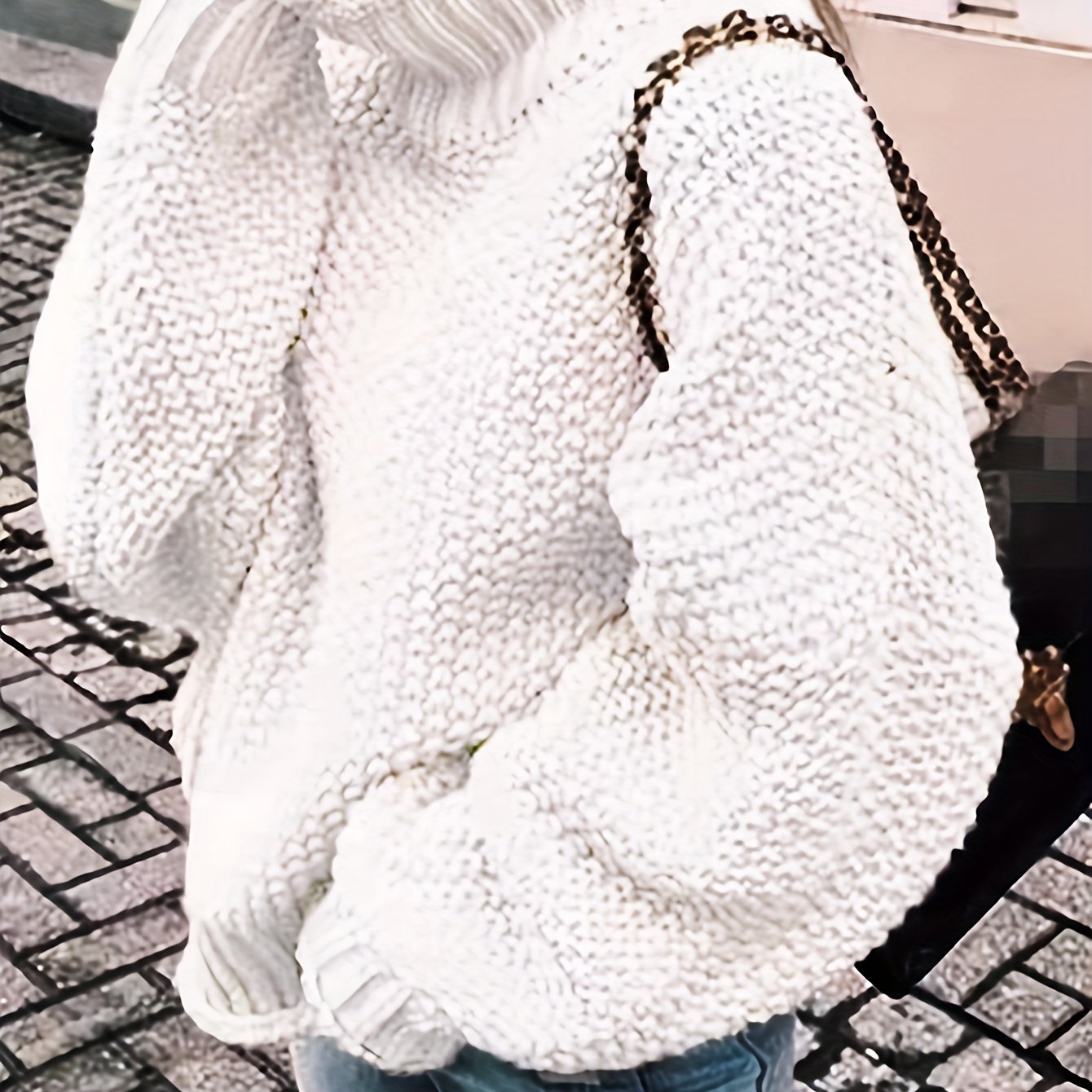 TEMU Wy0808122 Women's Elegant Chunky Mother- Style Rolled Hem High Neck Pullover Sweater