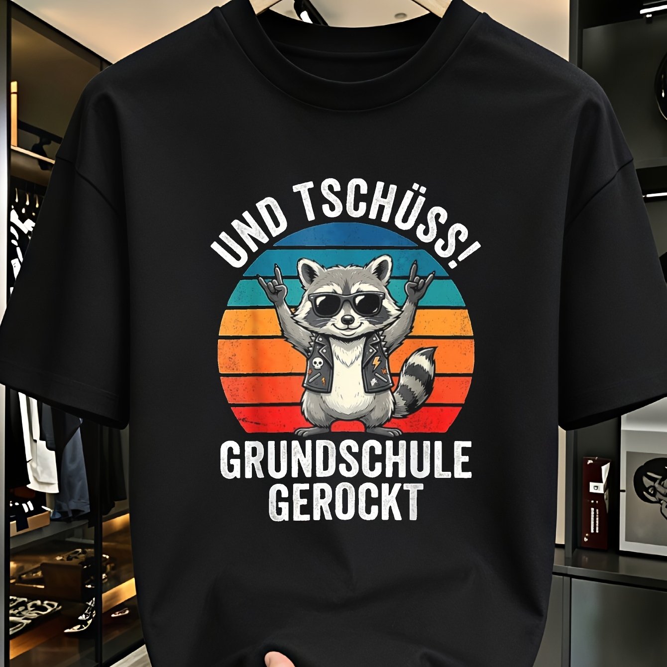 Men's Graduation Raccoon Funny Elementary School Graphic T-shirt, Regular Heat Transfer Print