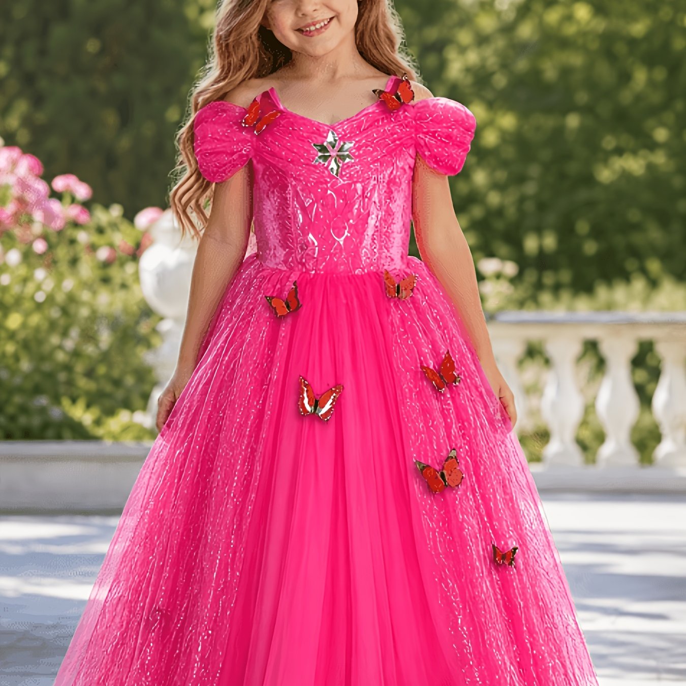 Image of Girls' Dress, Suitable For Birthday Parties, Full Dress And Additions (crown, Decoration Stick, Necklace, Gloves, Earrings), Sizes 3 To 12