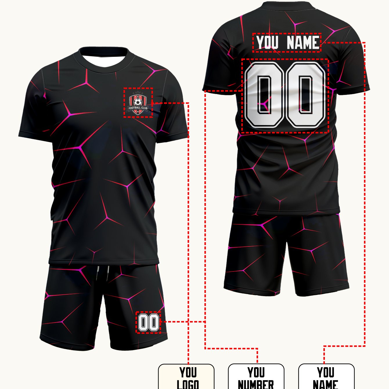 TEMU Set Maglia da Calcio Personalizzabile con T-shirt e Pantaloncini, Uniforme da Allenamento per Basket, Kit di Personalizzato con Sfondo e Motivi