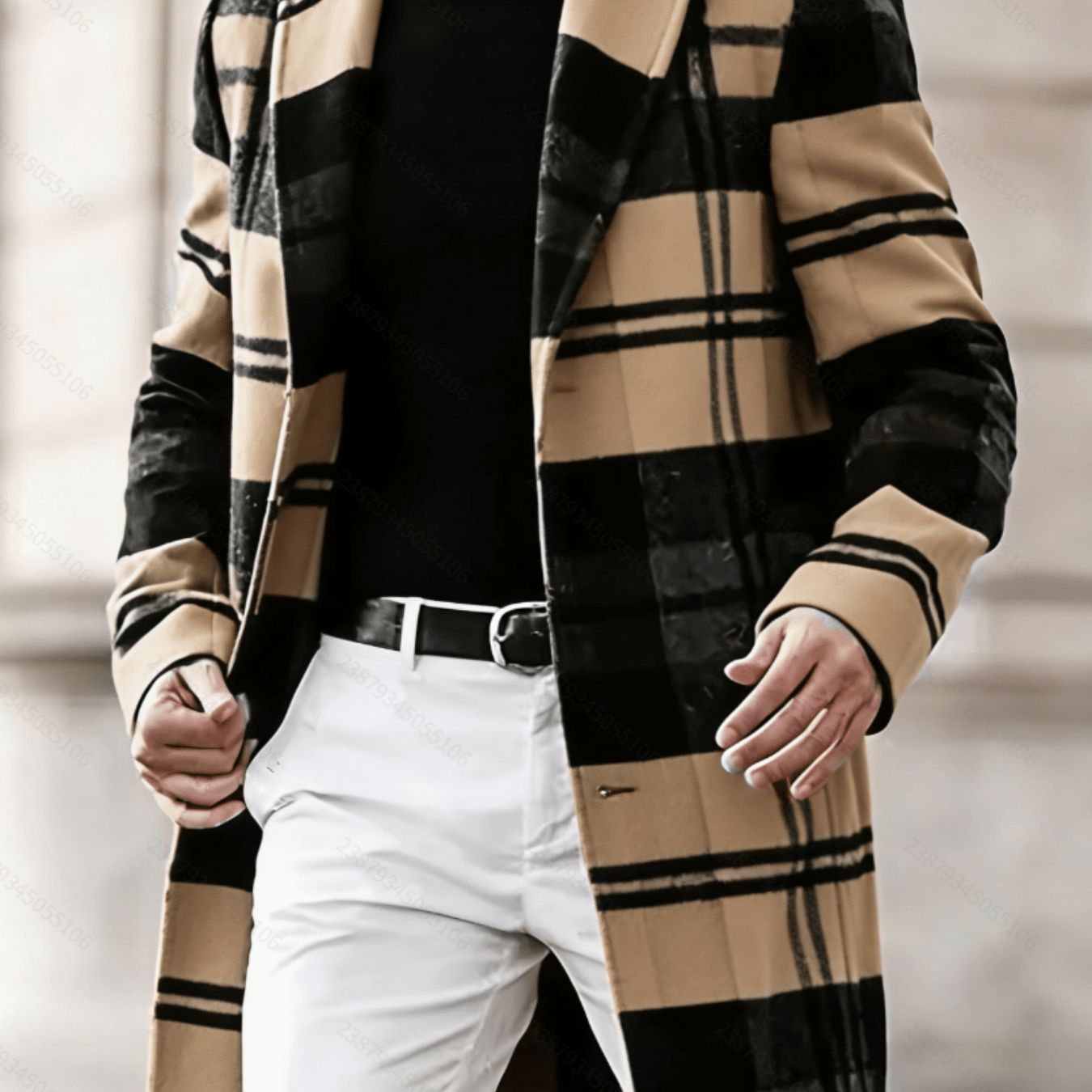 TEMU Men's High-end Medium-length Coat Overcoat Flared Lapel Button-up Fleece-lined Long Windbreaker Windproof Cold- Business & Casual Two-purpose