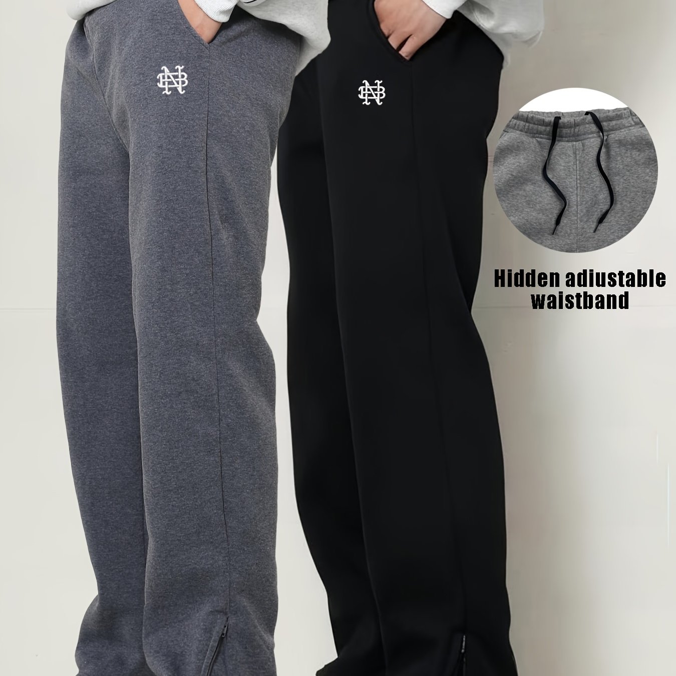 TEMU Pantaloni della tuta da 2 pezzi a vestibilit� con polsini a cerniera bidirezionale, /svasata con , vita con coulisse