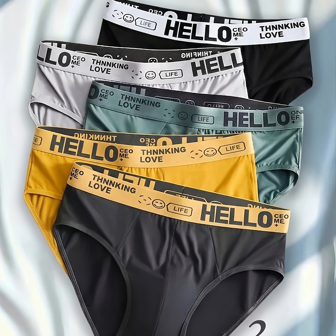 TEMU Brovanic 3pcs Random Pc Of Men's Briefs, Classic 'hello' Letter Printed Fashionable Underwear, Comfortable And Breathable, Simple Solid Color,