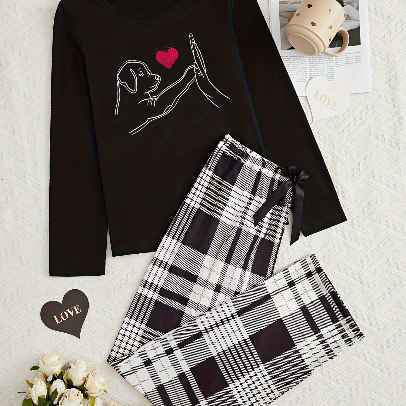 Image of Cartoon Dog Printed Women's Loungewear Pajamas Suitable For Wearing Autumn And Winter