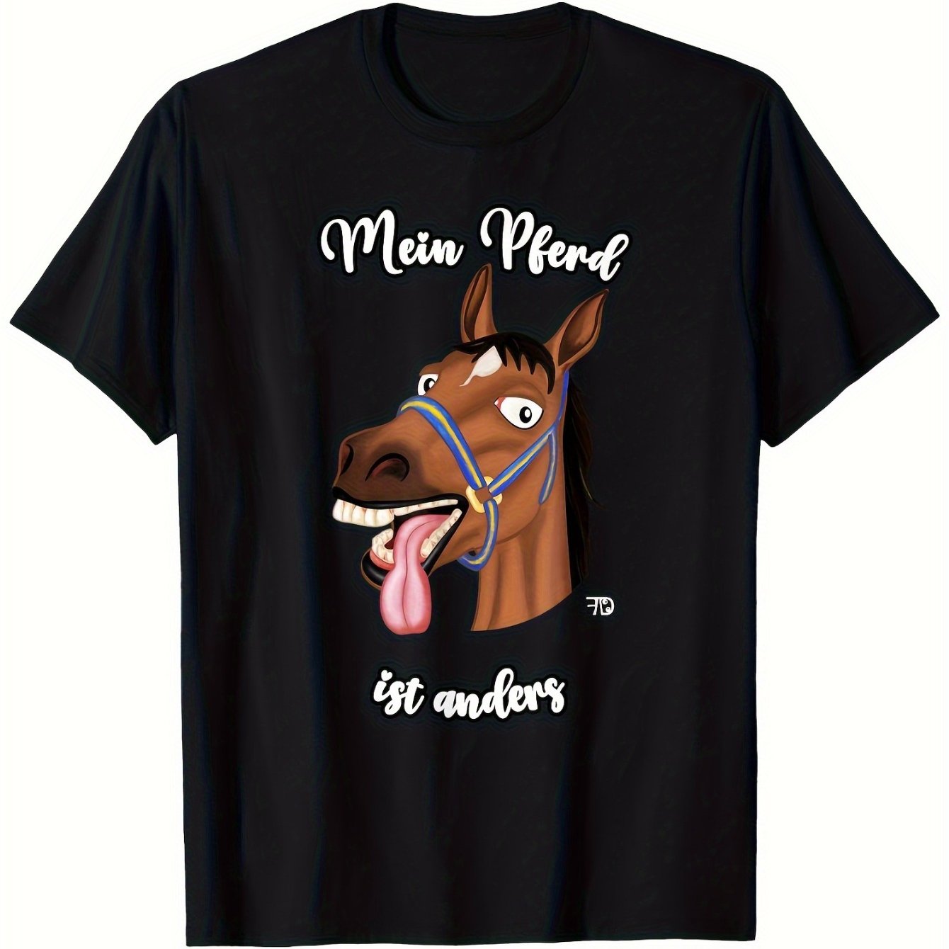 Men's Funny German Horse Saying T-shirt - - Me Bender Heavyweight 220gsm 100% Relaxed Fit Round Neck Tee With German Text & Horse Graphic - Humorous Equestrian Apparel For , Casual Wear, Machine