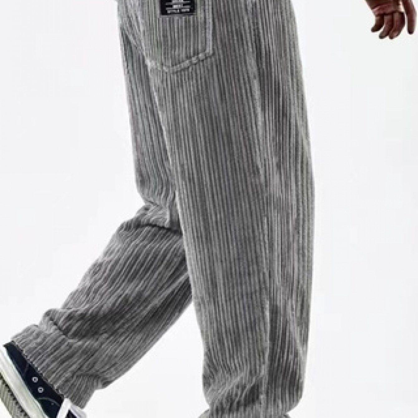 TEMU Men's Widened Corduroy Straight-leg Trousers, European And Striped Casual Pants With Logo Pockets