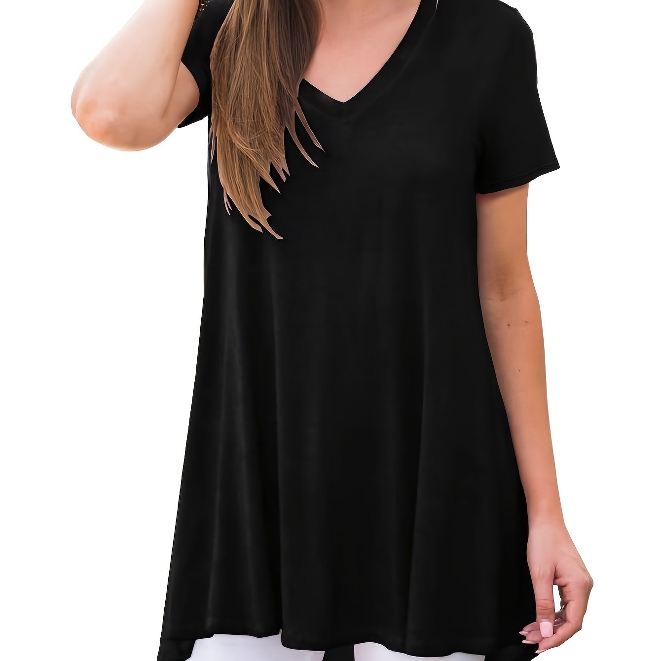 E-shop Damenmode Top Elegantes, bequemes Basic Shirt Lockerer, lässiger V-Ausschnitt Kurzarm T-Shirt
