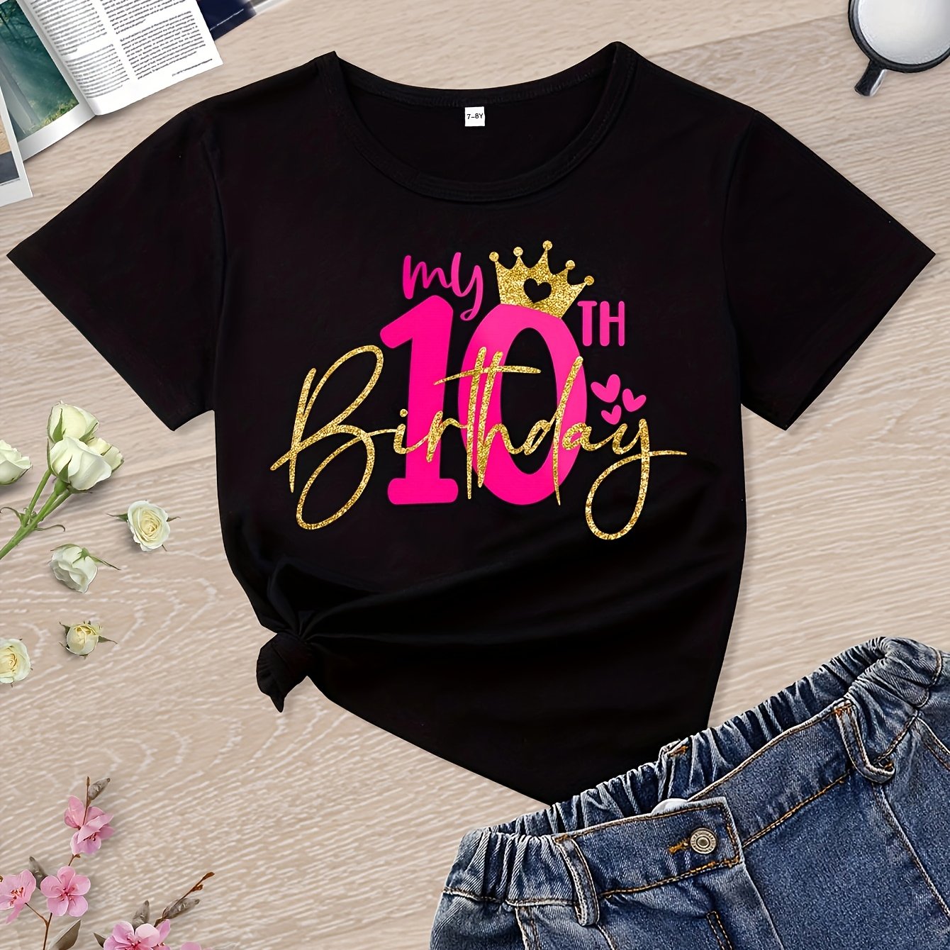 Image of Print "my 10th Birthday" Girl's T-shirt Old Children Party Clothes Kids Gift