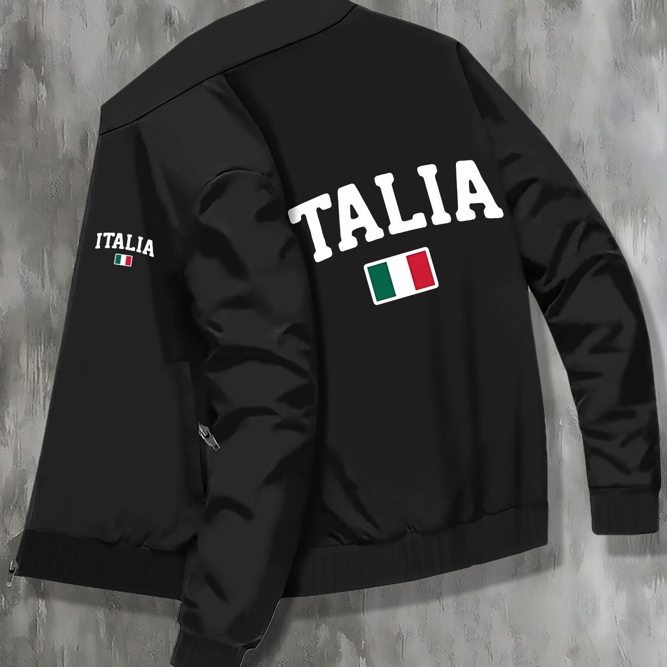 TEMU [customer ] Italia Plus Size Men's Lightweight Jacket - Casual College Style, Stretch Fabric, Machine Washable, Plus Size