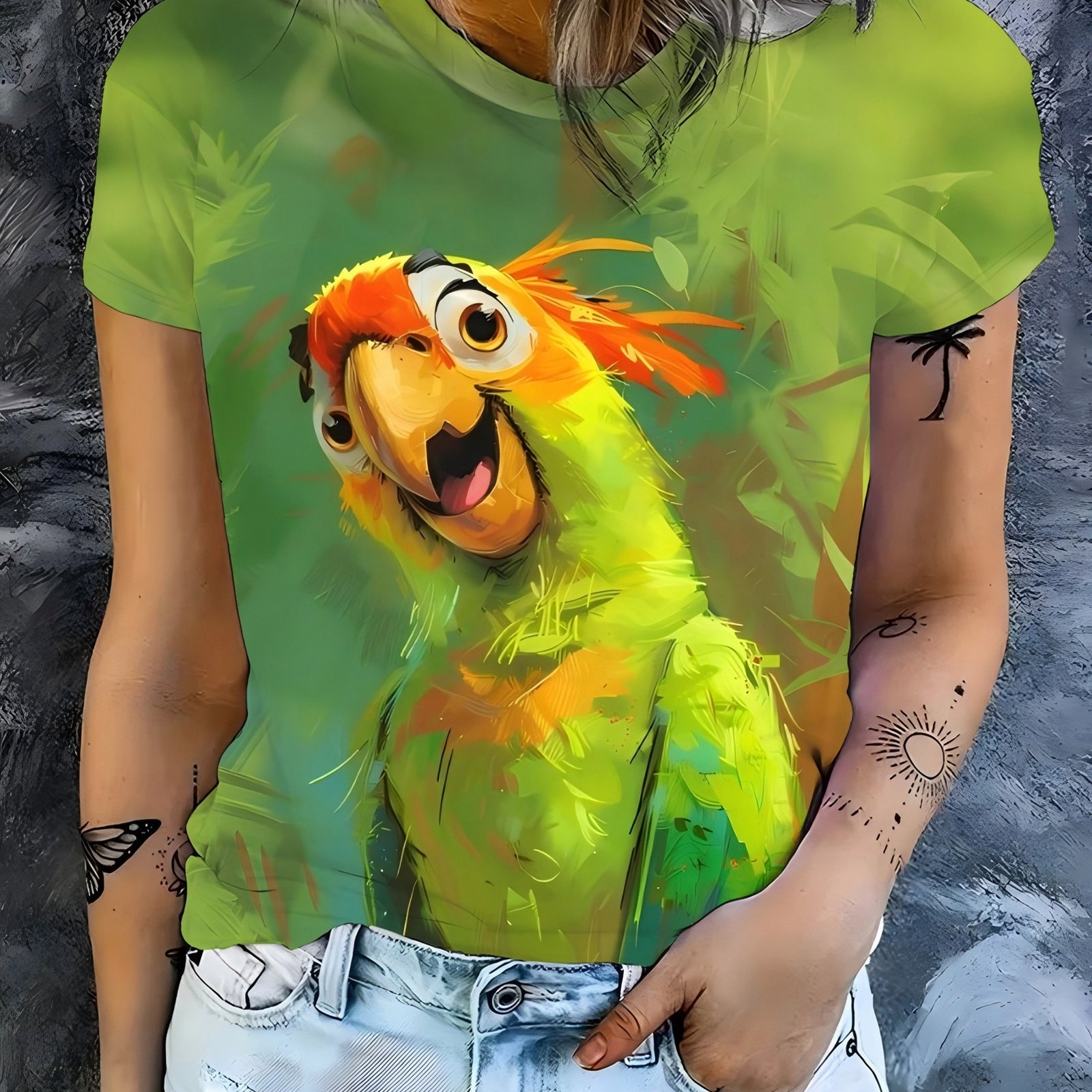 Image of Funny Green Short Sleeved T-shirt, Women's Casual And Comfortable Round Neck T-shirt, Women's Top
