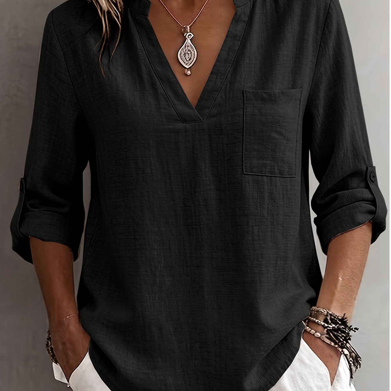 TEMU Women's V-neck Short Sleeve Shirt, Universal Casual Blouse Top