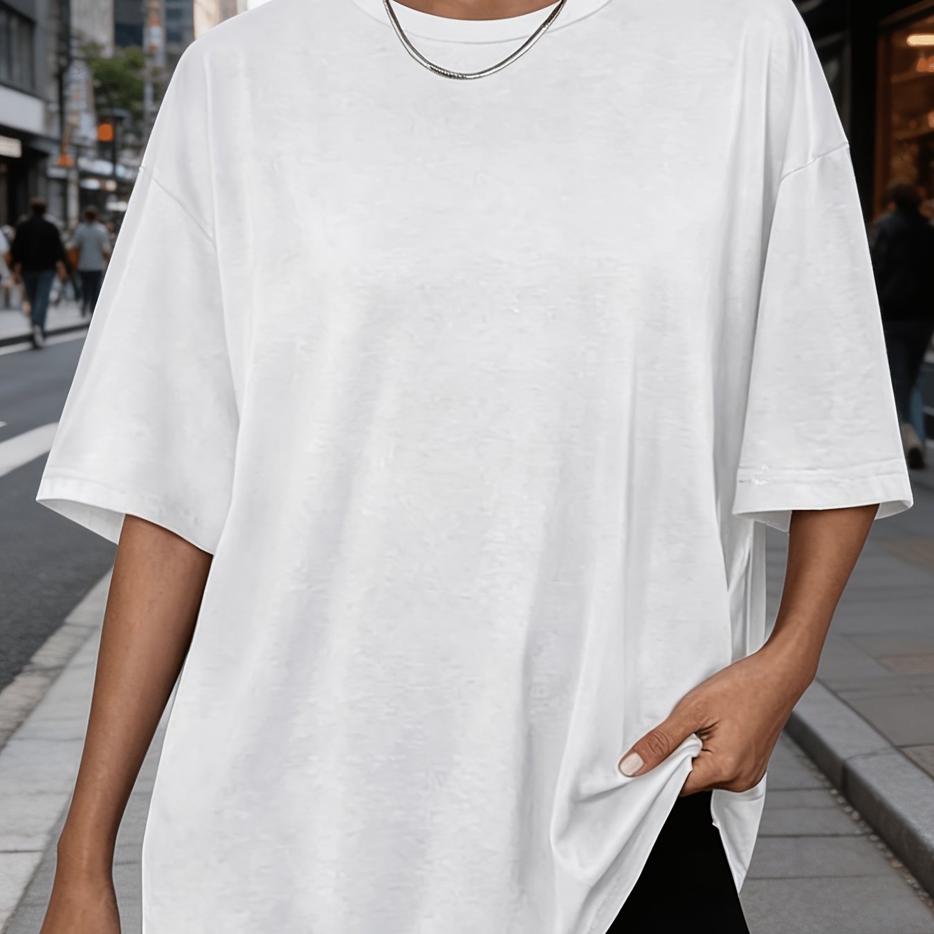 Plus Size - Women'-color Basic Crew Neck Short-sleeve T-shirt, 100%, Black, White, Gray, Pink, Yellow, Navy, Summer