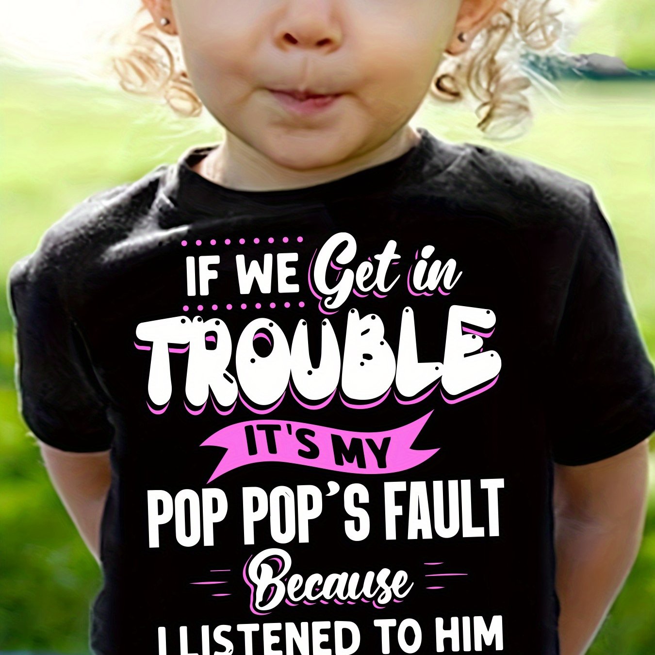 TEMU Funny " Get In Trouble 's Fault" Girls' T-shirt - Loose Fit Casual Summer Game Top Suitable For & Girls, Machine Washable Loose-fit Tee With