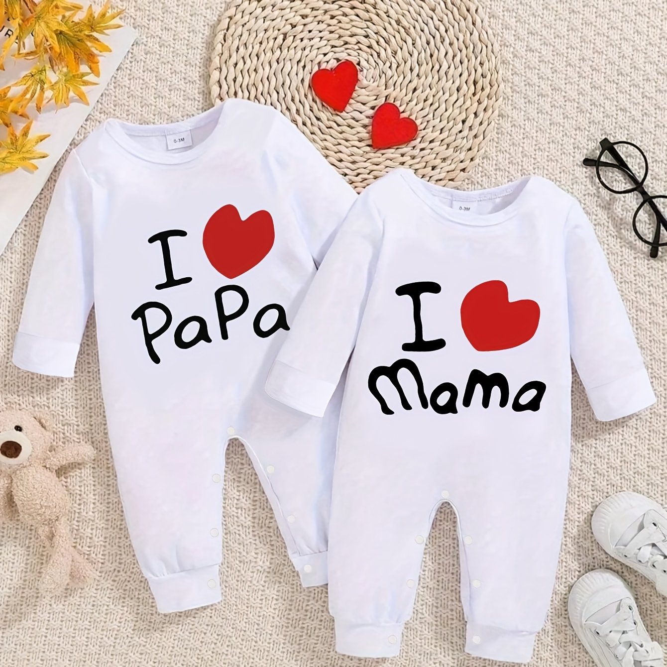 Image of 2pcs Baby's And Long Sleeve Romper, Toddler And Infant Boy's Bodysuit For Fall And Winter Outdoor Play, For Outdoor