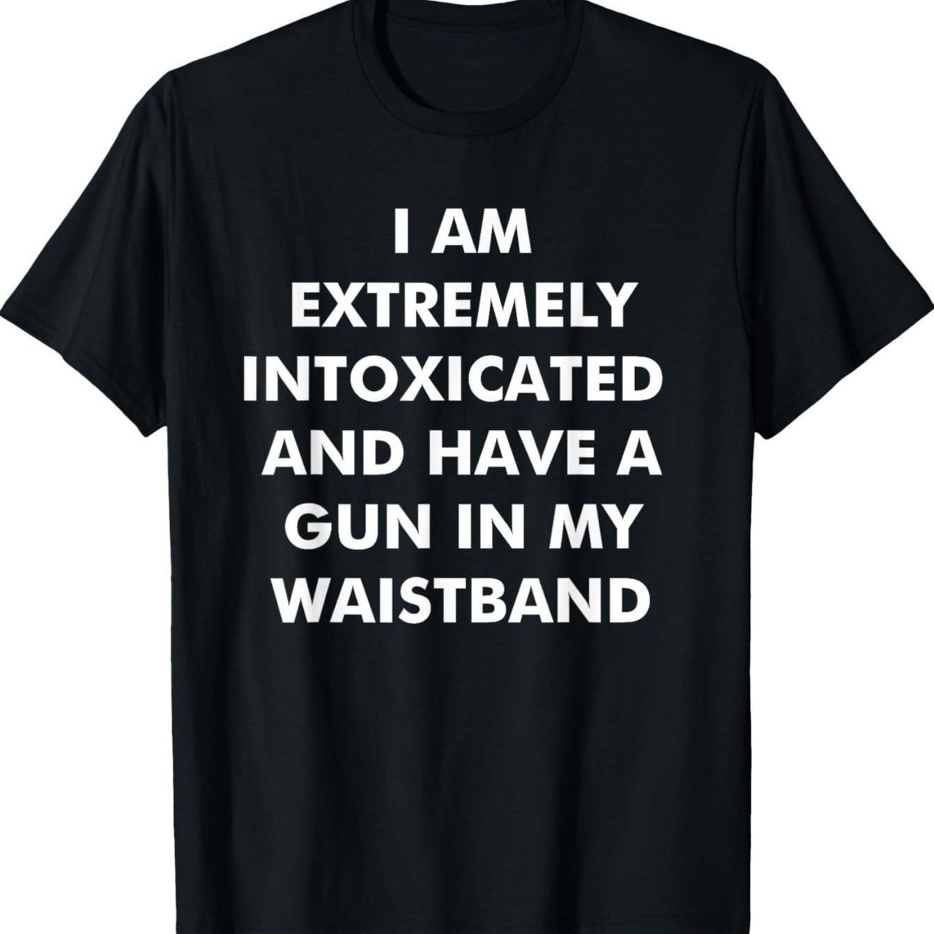 TEMU Men's Black Cotton T-shirt- "i'm Drunk And 's A Gun On My Belt" Graphic T-shirt, 100% Cotton, 180g Fabric Weight, Machine Washable, Casual Short