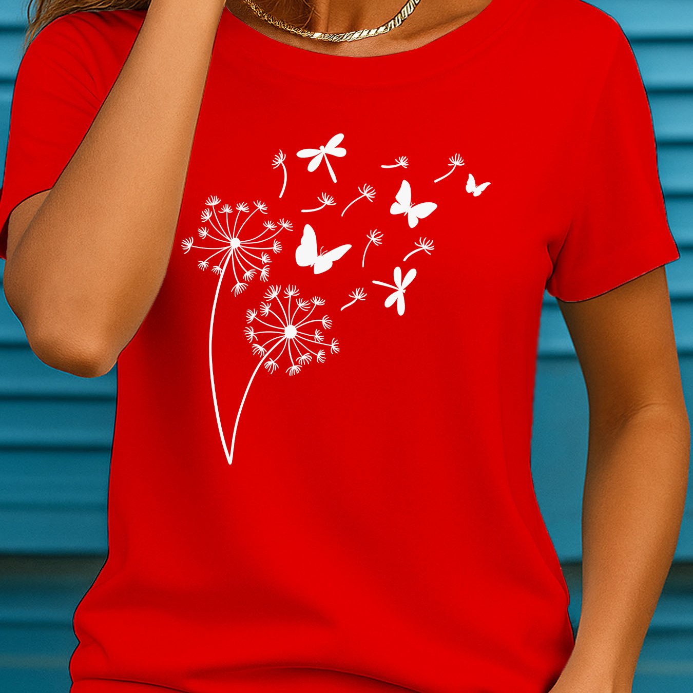 TEMU New Dandelion Dragonfly Wind- Printed T-shirt - Women's Summer Casual Round Neck Short Sleeve T-shirt, Ii 921