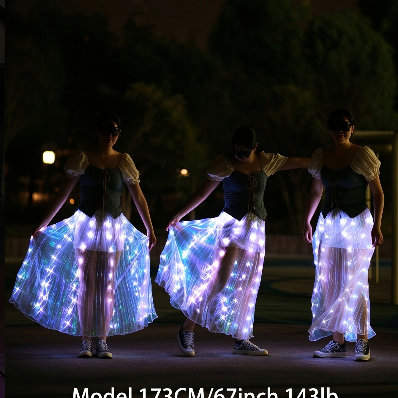 Image of Shiny Led Long White Dance Skirt, Suitable For Festivals, Stage Performances, And Anniversaries. Batteries Not Included.