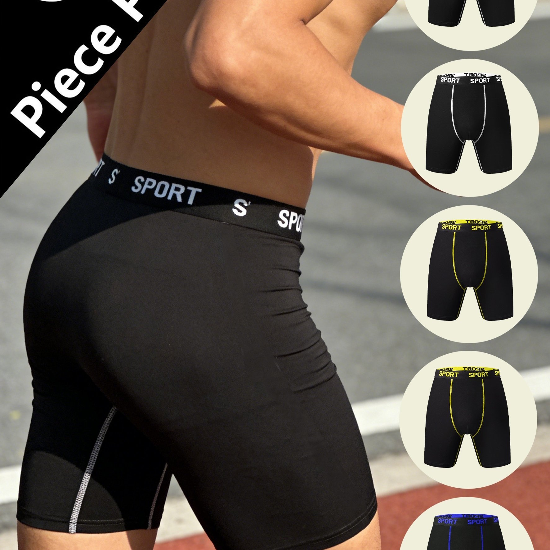 TEMU Juego de 5 bóxers largos de elasticidad para hombre | de poliéster y spandex, bragas de tejido de punto con elastano, ropa interior deportiva