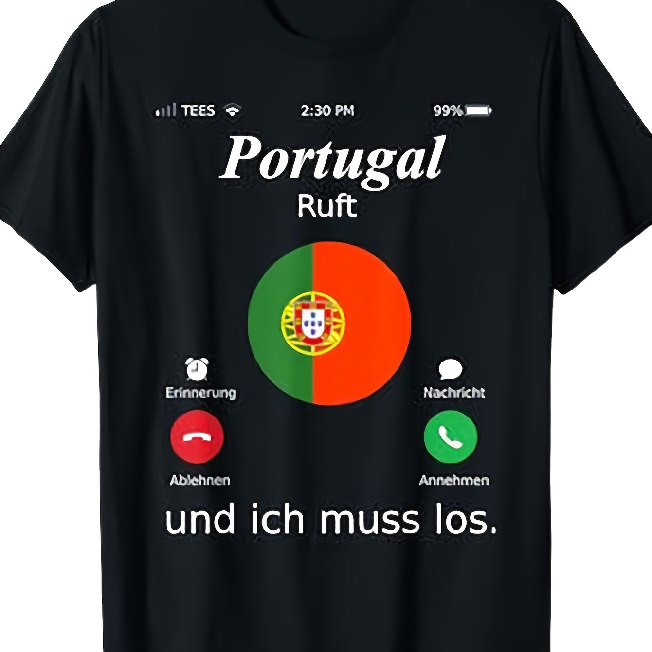 T-shirt Portugal Ruft Und Ich Muss Los Flag, Black